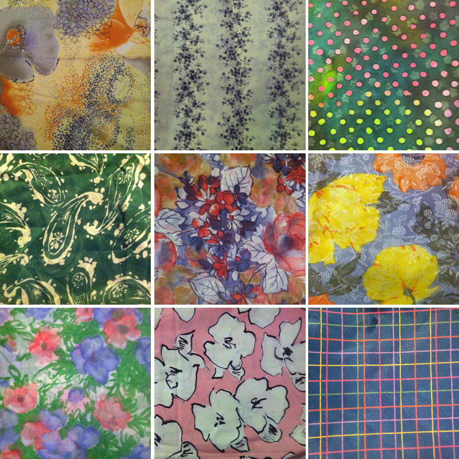 A collage of grandma su's fabrics