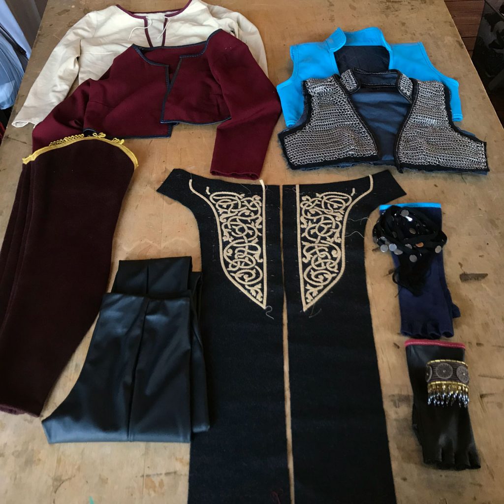 Ciri cosplay clothing items in progress laid out flat