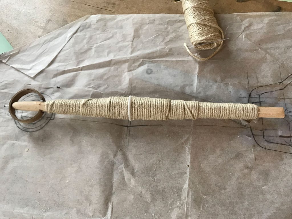 twine-wrapped dowel for sword hilt