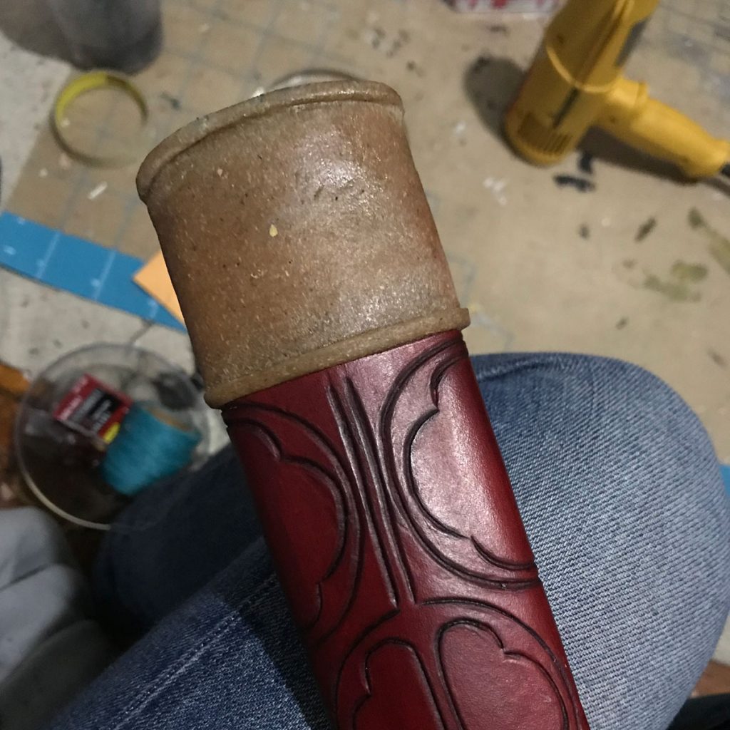 scabbard end cap sculpted in worbla