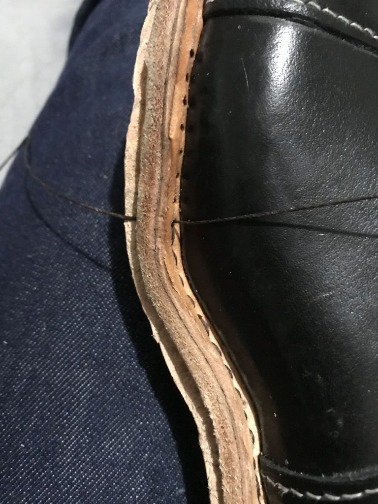 stitching the sole to the welt