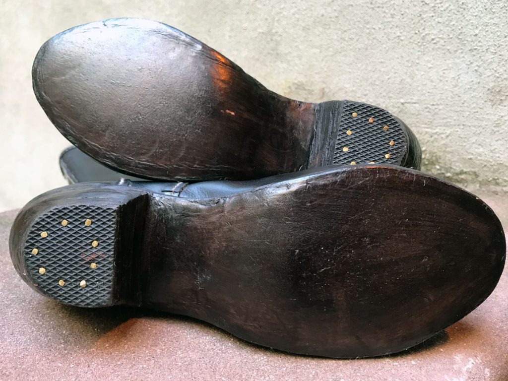finished shoe soles showing the dyed finish