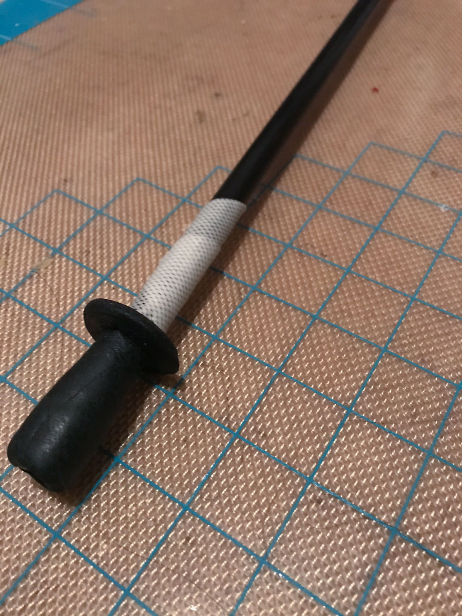 worbla and kobracast stopper on the end of the kite rod sword support